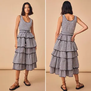 Hunter Bell Andrea Dress Black White Gingham Tiered Midi Size 6 NWT thumbnail 3