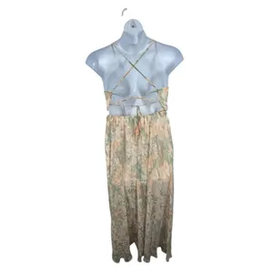 Romantic Floral Open Back Maxi Dress Peach Green Cream NWT M thumbnail 8