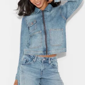 Wild Fable Women's Denim Trucker Jacket Zip Front Medium‎ Wash Size S thumbnail 6