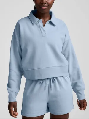 Beyond Yoga LuxeFleece Collared Sweatshirt Size Small Blue Sweater thumbnail 1