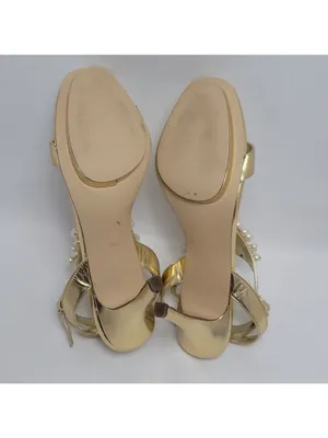 Alisha Hill Heels Cluster Faux Pearl T-Strap Open-Toe Metallic Gold Sandal Sz 8M thumbnail 9