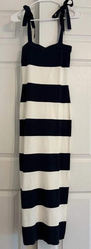 Mable navy and white striped maxi dress thumbnail 1
