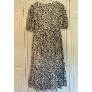 Garrie B blue floral square neck puff sleeve midi dress size M thumbnail 11