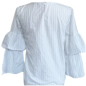 Madewell Tiered‎ Ruffled Flare Accent Sleeves White Grey Striped Blouse - XS thumbnail 7