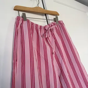 M&S Marks & Spencer Pink Red Striped Cotton Drawstring Pants Wide Leg US 6 thumbnail 4