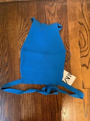 Zara Ribbed Halter Top Blue thumbnail 3