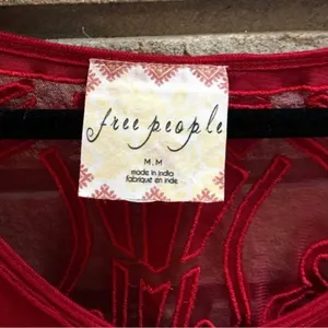 Free People Gatsby Top Embroidered Mesh Maroon Red Medium thumbnail 7