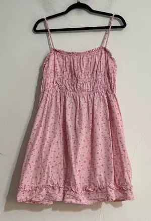 Free People Cherry Print Pink Gabby Babydoll Mini Dress Coquette Cottage Boho thumbnail 1