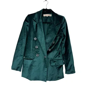 Free People Velvet Ashby Double Breasted Blazer Emerald Green XS Holiday thumbnail 4