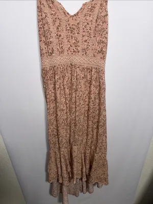 Japna Floral High-Low Boho Dress Small Crochet Lace Smocked Back Summer‎ thumbnail 4