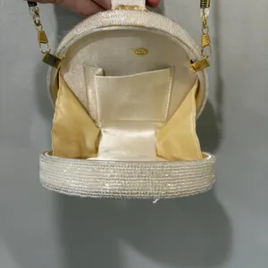 vintage white beaded‎ round Shape Structured purse Gold Hardware Formal Fancy thumbnail 8