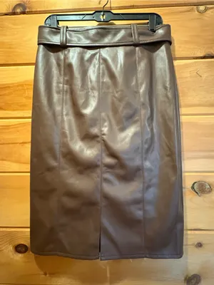Marc New York NWT size Small Chocolate Brown Faux Leather Belted Pencil Skirt thumbnail 3