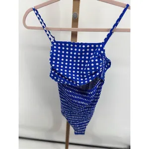 Cupshe Blue Polka Dot One-Piece Swimsuit Cutout Spaghetti Small Retro thumbnail 5