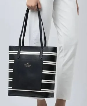 NEW Kate Spade New York Black Crisp Stripe Saffiano Daily Shoulder Tote Bag thumbnail 1