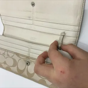 Coach Signature C Buckle Flap Beige Cream Canvas Leather Wallet thumbnail 7