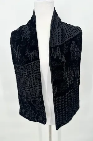 Ac Cents Black Velvet Burnout Scarf Wrap‎ Silk Blend Whimsigoth Boho 9" x 58" thumbnail 1
