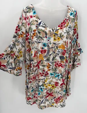 Entro Dress Womens S Floral Tunic Minidress Rayon Ruffle 3/4 Sleeve Cutout Boho thumbnail 1