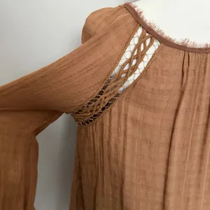 Free People Top Babydoll Embroidered Floral Braided Boho Festival Peasant Rust thumbnail 10