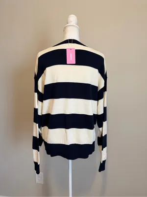 NWT Edikted Riley Oversized Striped Sweater cream/navy size medium thumbnail 8