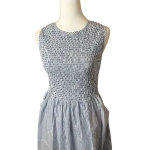 Beau & Ro The Margot Dress Navy White Stripe Small Smocked Nautical Beach‎ Flowy thumbnail 7