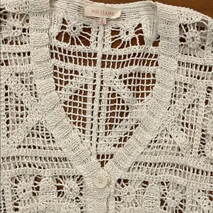 Solitaire Ivory Floral Cotton Crochet Button Front Cardigan Womens Size Large thumbnail 12