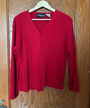 Sag Harbor Red Ribbed Cardigan thumbnail 1