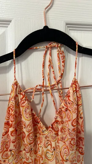 90s orange swirl halter-neck dress thumbnail 3