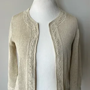Tory Burch Tan Crochet Open Cardigan Sweater Size XS thumbnail 6