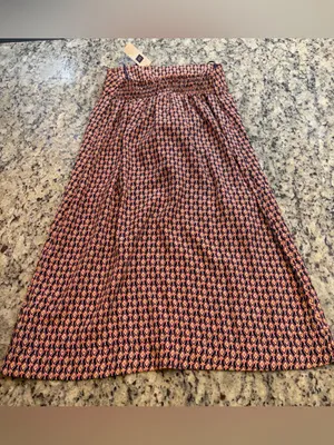 GAP Coral and Navy Strapless Printed Ruffle Dress thumbnail 6