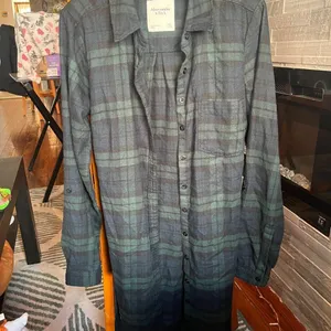 Abercrombie & Fitch Green Black and Blue Flannel Shirt Dress thumbnail 2