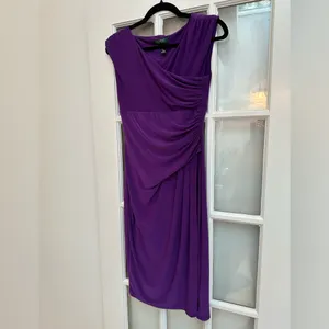 Lauren Ralph Lauren Knee Length Purple Draped Faux Wrap Midi Dress Size 2 XS thumbnail 2