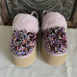 UGG Funkette Stellar Sequin Shearling Purple Platform Slipper Slide‎ Sandal Sz 6 thumbnail 3