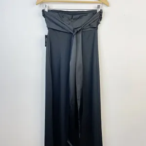 Express black pieced satin strapless bow tie back wide leg jumpsuit XS new nwt thumbnail 7
