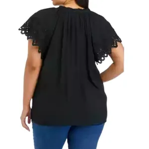 Chelsea & Theodore Blouse NWT eyelet sleeve 3X Black Casual Lace Coquette thumbnail 9