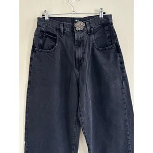 7 For All Mankind Jennifer Beaded Baggy Jeans Wide Leg Women's 26 Faded Black thumbnail 3