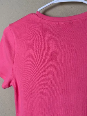ARITZIA TNA Home Stretch Ribbed T Shirt Top Size Medium Pink Coral thumbnail 8