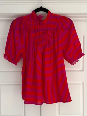 THML Pink/Orange Smocked Neck Ruffle Blouse thumbnail 1
