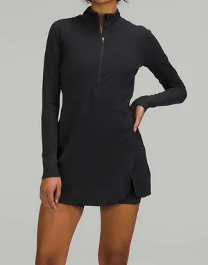 ၃၇NWT$148 retail Lululemon Nulux Long-Sleeve Tennis Dress Black thumbnail 1