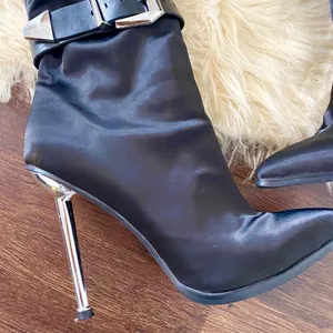 Azalea Wang Make it Last Stiletto Boot Black Silver Belt Clasp Lace Up Size 8.5 thumbnail 8