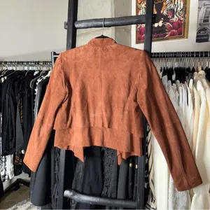 White House Black Market XS Rich Mahogany 100% Suede Cascade Lapel Jacket thumbnail 4
