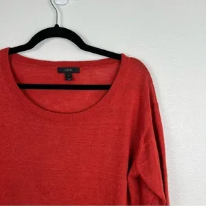J Crew Linen Sweater With‎ Pom Pom Trim Red Sz XS thumbnail 3