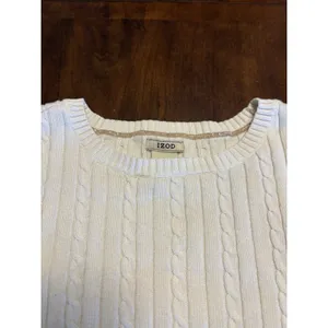 IZOD Womens Cable Knit Sweater White Crew Neck Cotton Size M Preppy Classic Y2K thumbnail 4