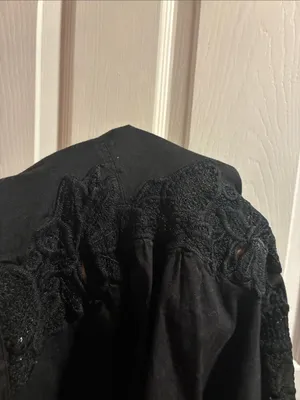 Free People Black Embroidered tunic Dress boho lace trim button front XS thumbnail 5