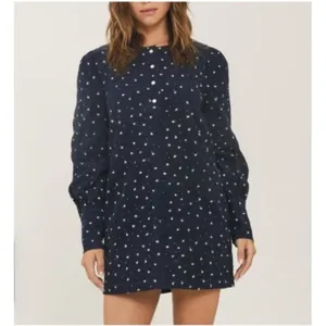 Something Navy Edie Corduroy Long Sleeve Mini Shift Dress Navy Blue Floral‎ XS thumbnail 2
