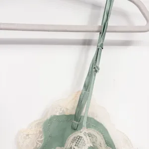 NWT Delicates Womens Sage Lace Trim Fairycore Vintage Satin Teddy Bodysuit Large thumbnail 7