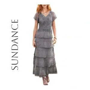 Sundance Sz 10 Women Maxi Dress Lace Tiered Linen Embroidered Whimsy Fairy Boho thumbnail 2