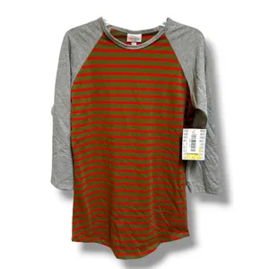 LuLaRoe Randy Red Olive Stripe Raglan Baseball Tee Women's XXS NWT USA thumbnail 3