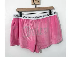 Juicy Couture Velour Boxer Shorts Spellout Size XL Pink Rhinestone Y2K 90s thumbnail 2