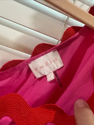 entro Hot Pink One-Shoulder Ruffle Tiered Dress with Red Trim thumbnail 2