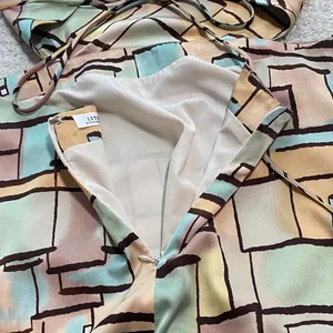 12th Tribe Geometric Block Print Maxi Dress in Beige, Mint & Terracotta Size L thumbnail 11